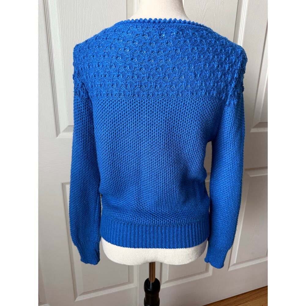 Vintage R&K Knits Sapphire Blue Textured Sweater 70s 80s Cropped Fit Est Size S - Picture 2 of 8